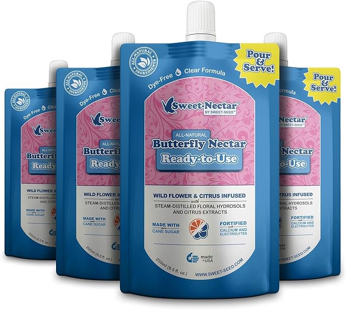 sweet-seed Butterfly Nectar (8oz / 250mL), Ready to Use - Extends The Life of Nectar for Butterfly Feeders (4-Pack)