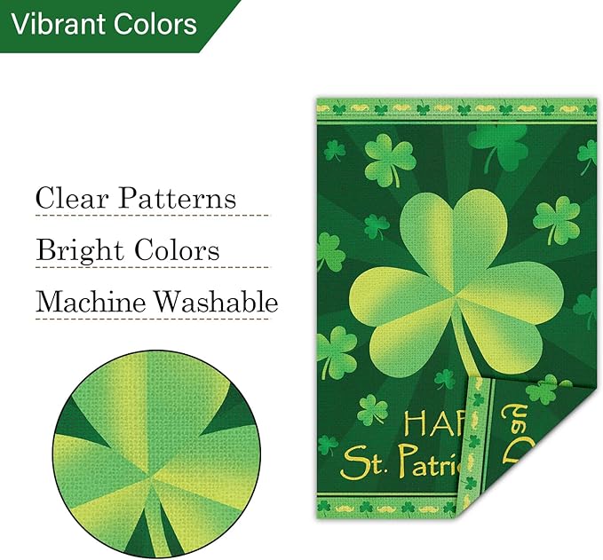 Louise Maelys Happy St Patrick's Day Garden Flag Lucky Shamrock Clover 12x18 Inch Double Sided Small Burlap Welcome Saint Patricks Spring Holiday Yard Outdoor Outside House Decor