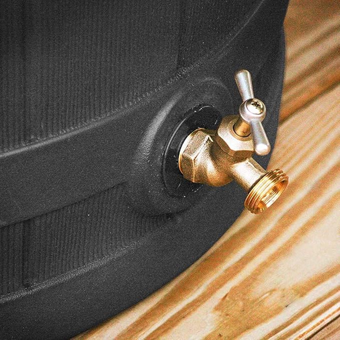 Good Ideas Rain Wizard 50 Gallon Plastic Outdoor Home Water Storage Tank Rain Barrel Collector with Brass Spigot and Flat Back Design, Black, 2 Pack
