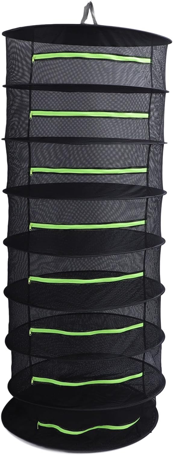 Herb Drying Rack, Opening Design, Fluorescent Green Zipper Cover, Multifunctional Wateright Hanging Mesh, Herb Dry Net for Garden (8 Layer)