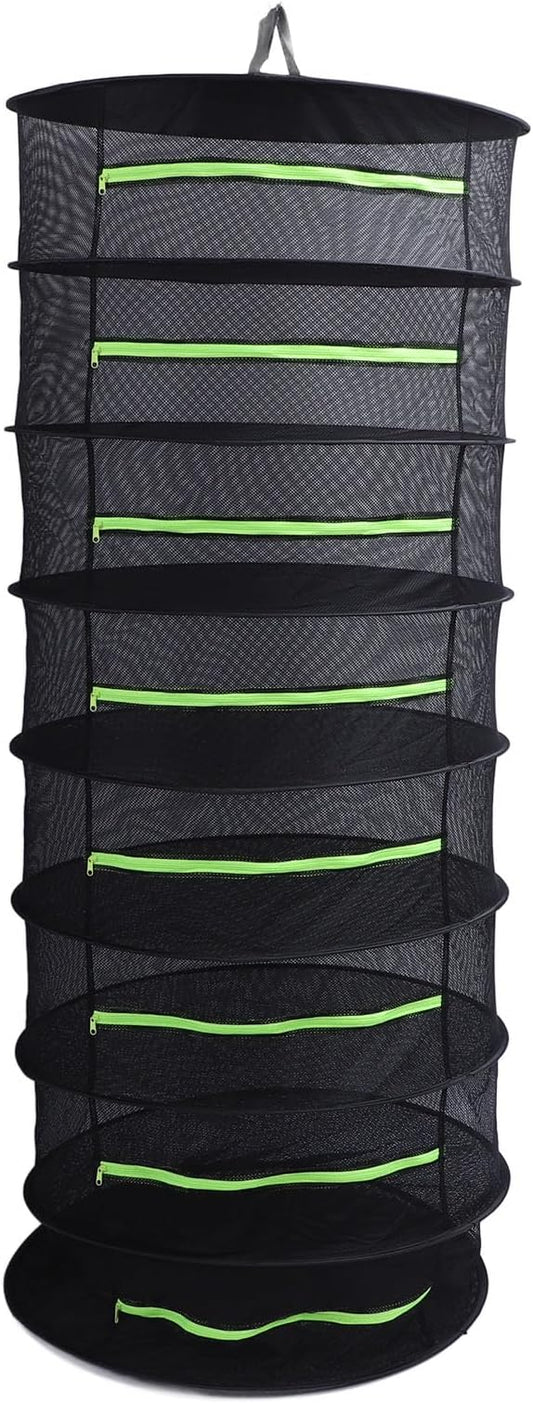 Herb Drying Rack, Opening Design, Fluorescent Green Zipper Cover, Multifunctional Wateright Hanging Mesh, Herb Dry Net for Garden (8 Layer)