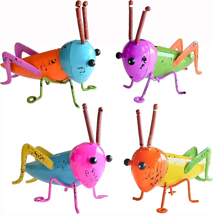 GIFTME 5 Metal Garden Decor for Outside,Cute Grasshopper Outdoor Wall Art Decorative for Backyard,Patio,Tree,Lawn(Set of 4)