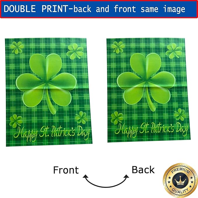 Happy St Patricks Day Shamrock Garden Flags 12x18- Patricks Yard Flag Double Sided Buffalo Check Plaid Small Green Banners for Holiday Outside Lawn Decoration