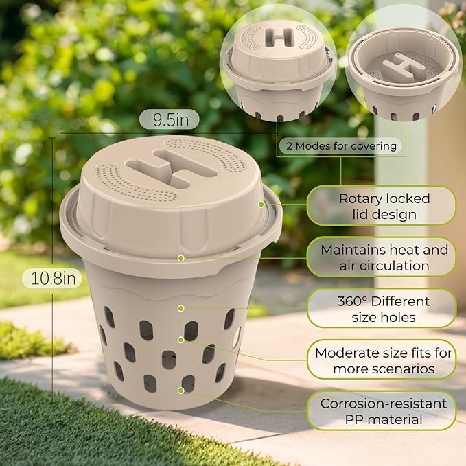 2-Pack Inground Worm Composter, Outdoor Worm Compost Bin for Garden Beds & Home Use, Vermicomposting Bin for Beginners (9.5x9.5x10.8Inch), Beige