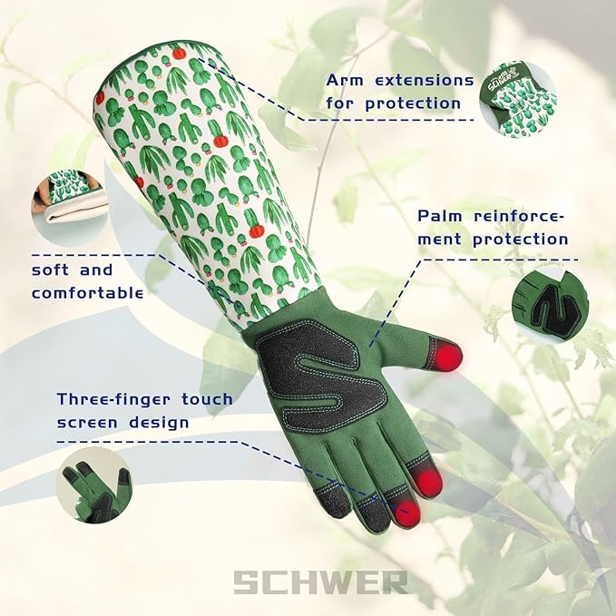 Schwer Gardening Gloves for Women, Rose Pruning Gloves with Forearm Protection, Touchscreen, Fingertip & Palm Strengthening, Breathable & Comfortable Long Garden Glove for Yard, Gardening Gifts, M