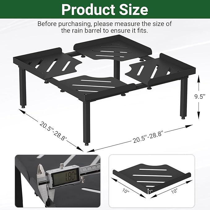 45-100 Gallon Rain Barrel Stand, Length & Width Adjustable Rain Collection Barrel Stand, Heavy-duty Steel Stand for Plastic Outdoor Rain Barrel