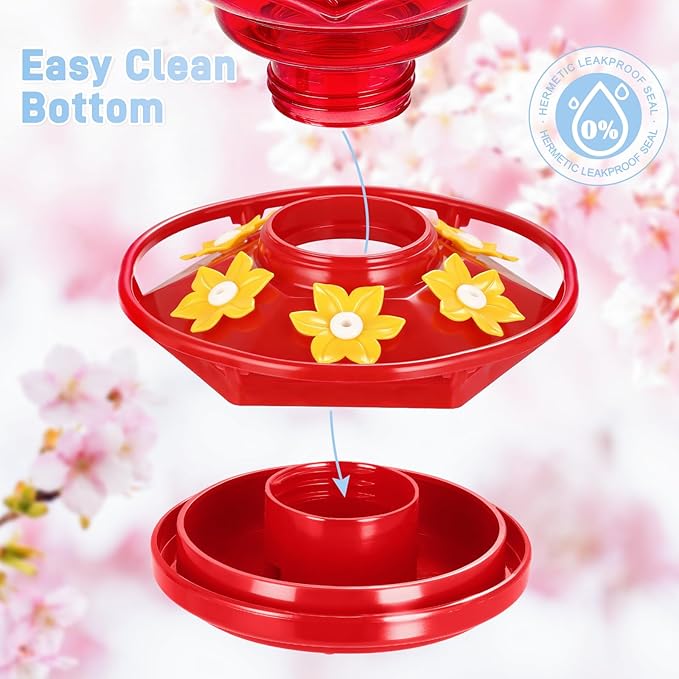 Hummingbird Feeders for Outdoors Hanging Ant and Bee Proof, 18OZ Diamond Humming Bird Feeders for Outside Circular Perch with Leak Proof & 6 Feeding Ports, Gifts for Women, Red 2 Pack Plastic
