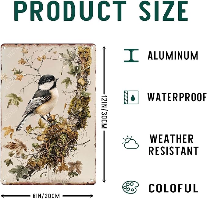 Funny Metal Chickadee Bird Vintage Tin Sign - Wildlife Wall Decor Retro Aluminum for Home, Office, Garden, Club, Yard - 812 Inches