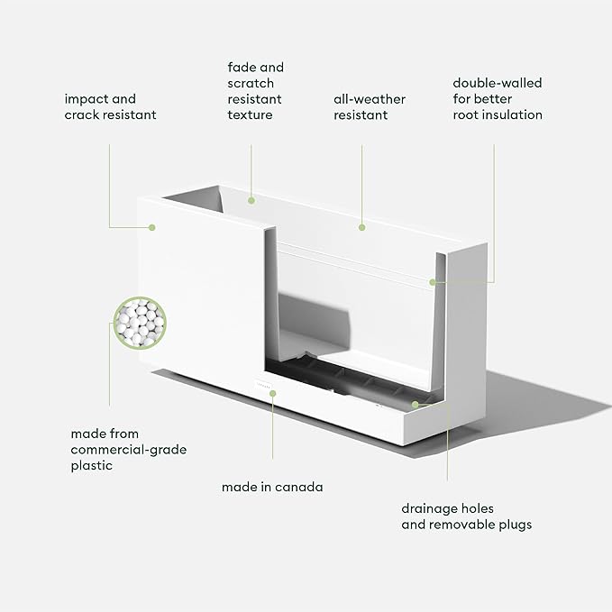 Veradek Block Series Long Box Planter - Large Rectangular Planter for Indoor or Outdoor Patio/Porch | Durable All-Weather Use with Drainage Holes | Modern Décor for Tall Plants, Flowers or Shrubs