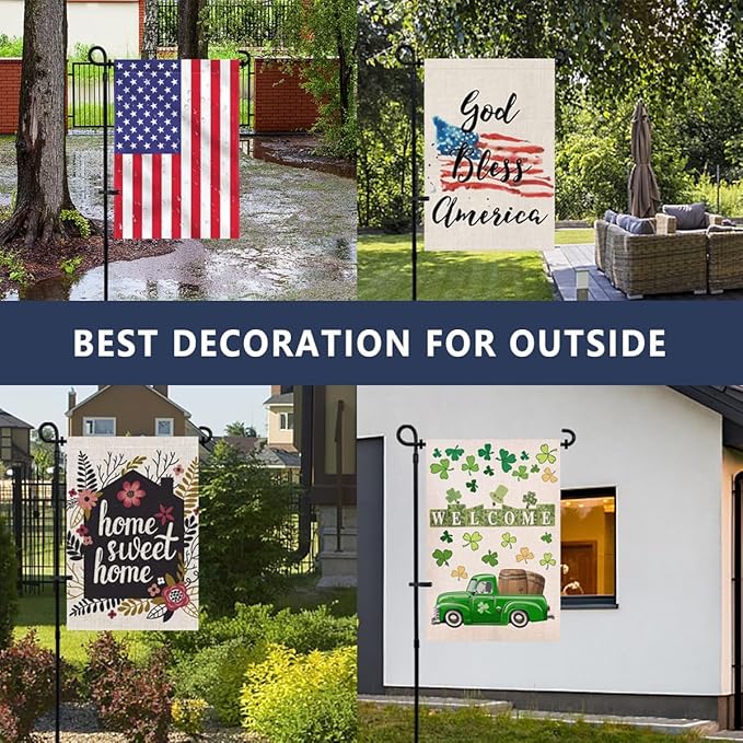 Garden Flag Stand, Thickened Pole Sturdy Straight Premium Metal Yard Flag Holder Weather-Proof Flagpole with Clip and Stopper for Seasonal Christmas Garden Flag, Outdoor Decor Decoration