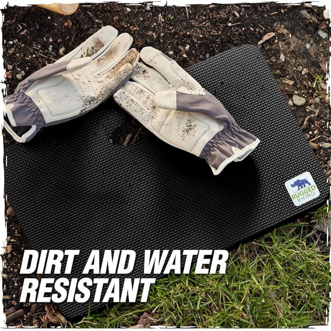 RUGGED RHINO Heavy Duty Patent Pending Kneeling Pad, Shock Absorbent Thick Knee Pads, Holds Up to 300 lbs, Protect Knees from Hard Concrete Surfaces, For Mechanics, Yard Gardening, Gym, Onyx Black