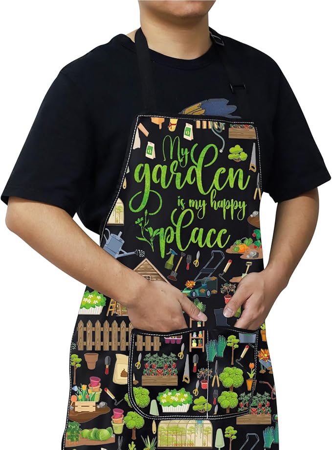 WZMPA Gardening Apron With Pockets Gardener Gifts The Garden Is My Happy Place Adjustable Apron For Gardener Florist