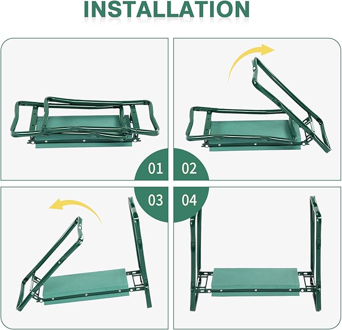 VINGLI 24in Foldable Garden Kneeler and Seat with Tool Pouch, 2-in-1 Function Portable Thicken Soft Kneeling Pad Garden Stool for Backyard, Green, Gifts for Garden Enthusiasts