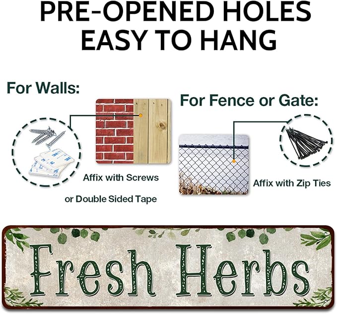 Fresh Herbs Metal Sign Country Farmhouse Home Gardener Tin Sign Decor Sign 4" x 16"