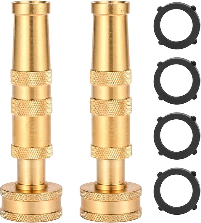 Heavy-Duty Brass Adjustable Twist Hose Nozzle, 2 Pack