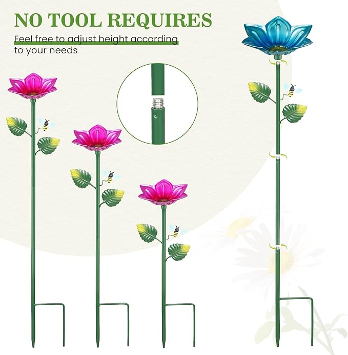 4 Pack Bee Watering Station Metal Butterfly Bee Water Feeder Cup, Maansfy Vivid Flower Butterfly Bath Bowl Bee Watering Cups for Thirsty Pollinators Outdoor Garden Yard Decor