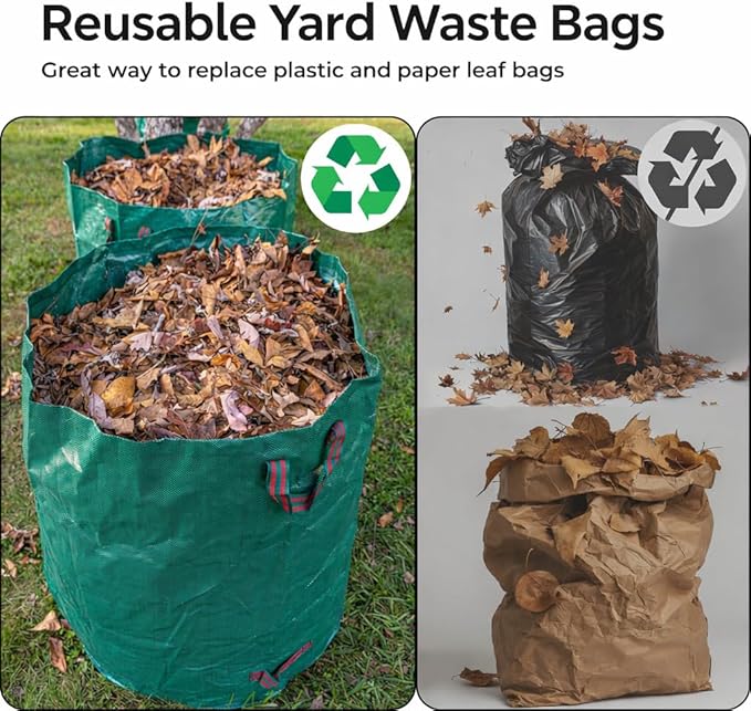 Gardzen 2-Pack 132 Gallon Yard Waste Bags, Reusable Heavy Duty Collapsible Garden Leaf Bags with Plastic Ring, Stand-Up Yard Waste Bin for Leaves, Lawn Debris & Grass Clippings