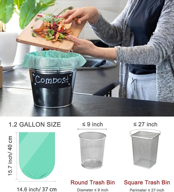 Compostable Trash Bags 1.2 Gallon 150 Packs,AYOTEE Compost Bags,Small Biodegradable Trash Bags Green Are Suitable For 1-2 Gallon And 4-8 Liter Small Trash bags can liner