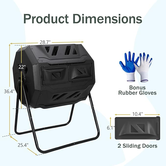 SUPER DEAL Outdoor Compost Tumbler, 43 Gallon Dual Chamber BPA Free Large Compost Bin 360° Rotating Tumbling Composter for Garden Yard, Black