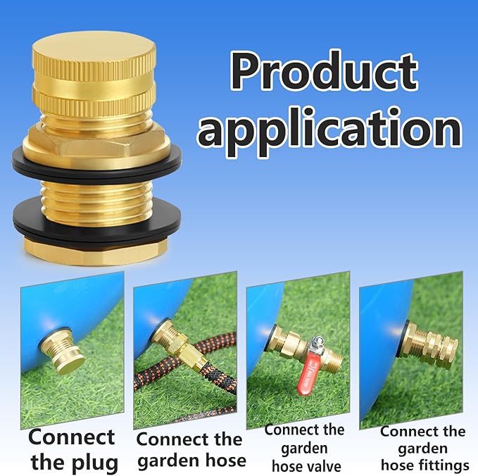 Brass Male Garden Hose Bulkhead Fitting With Plug, 1/2" Female NPT, 3/4" Male GHT (garden Hose Thread), Brass Tank Connector/drain/flush Port Kit For Rain Barrels, Aquariums, Sinks，1 Pack