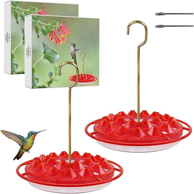 Hummingbird Feeders for Outdoors Hanging (2 Pack), 25 Feeding Ports 10 oz Plastic Hummingbird Feeder, Bee-Proof Leak-Proof No Drip, Easy to Clean with Cleaning Brushes