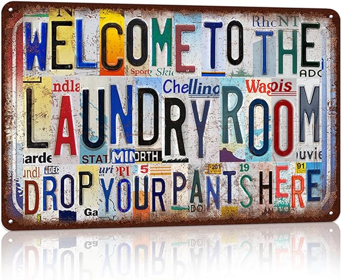 Vintage Welcome To The Laundry Room Wall Decor Metal Sign Tin Signs - drop your pants here