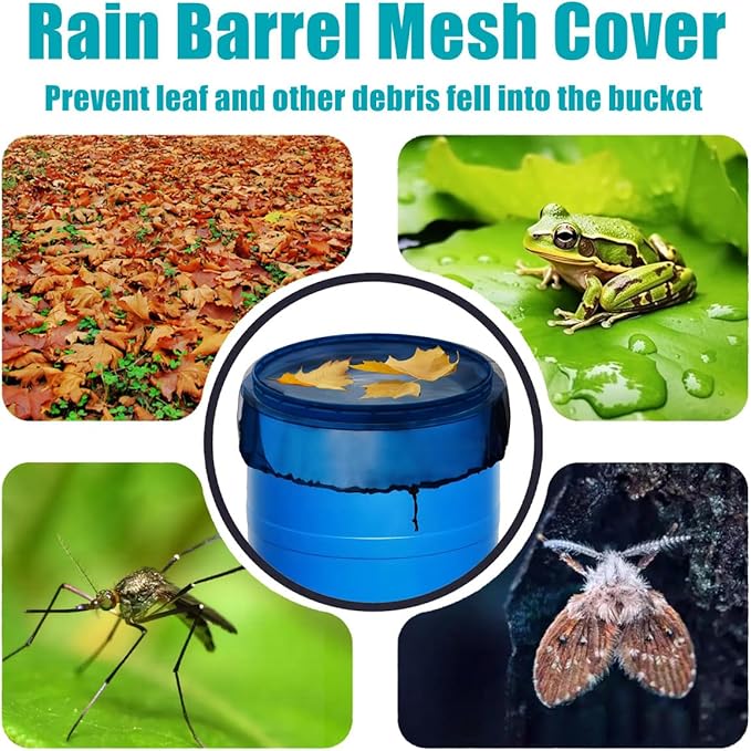 4 Pcs Rain Barrel Mesh Cover, 39.4 inch Water Collection Bucket Net with Adjustable Drawstring, Filter Screen for Outdoor Garden Rain Barrel Accessories, Prevent Fallen Leaves From Entering The Bucket