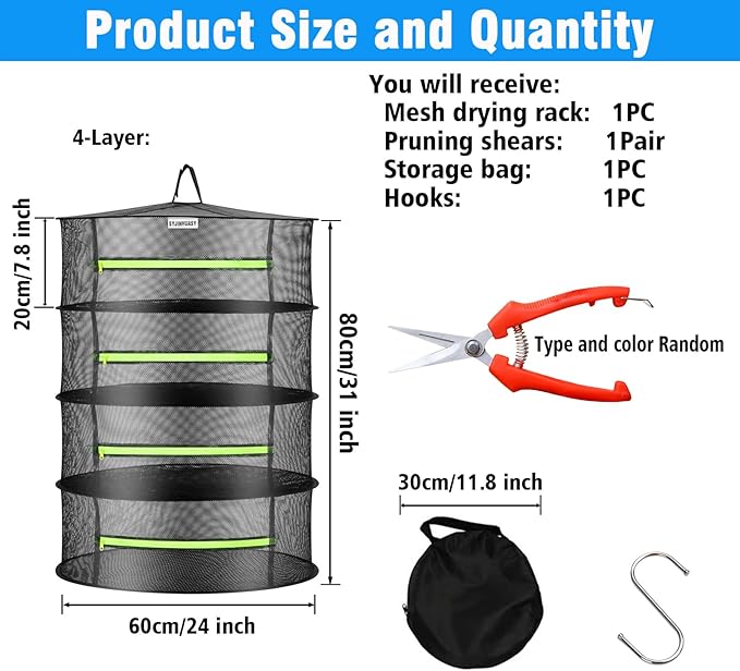 Herb Drying Rack - Breathable Mesh, Hanging with Zipper for Plants, Seeds, and Buds
