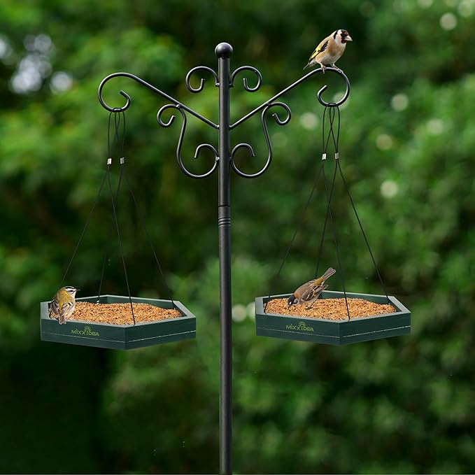 MIXXIDEA Platform Bird Feeder Tray, Hanging Bird Feeders for Outdoors, Wooden Seed Tray Mesh Seed Platform for Garden Yard Outside Decoration Attracting for Wild Birds (2)