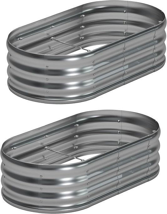 4x2x1ft(2 Pack) Galvanized Oval Raised Garden Bed,Outdoor Planter Box Metal Patio Kit Planting Bed for Vegetables Flowers Herb,Silver