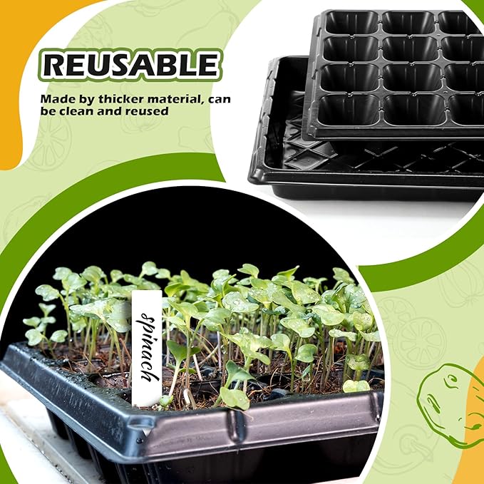 Yinder 20 Pcs Seed Starter Trays Tray Kits with Dome 32 Cells Plug Trays and 1020 Tray No Holes with 100 Pcs Tags Seed Starter Kit for Nursery Germination Plant Propagation Gardening Greenhouse