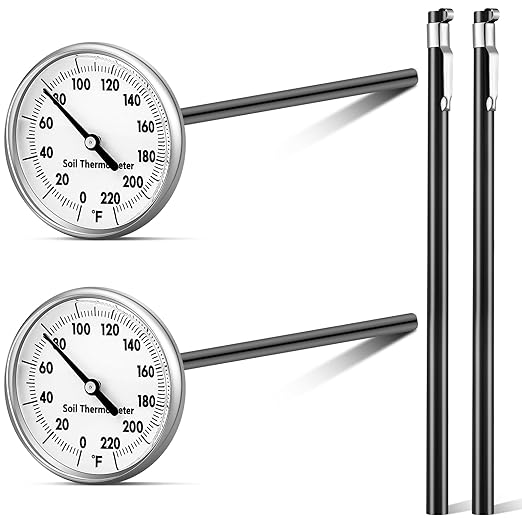 2 Pieces Stainless Steel Soil Thermometer 7.5 Inch Stem 0-220 Degrees Fahrenheit Range Soil Temperature Thermometer for Ground, Compost, Garden
