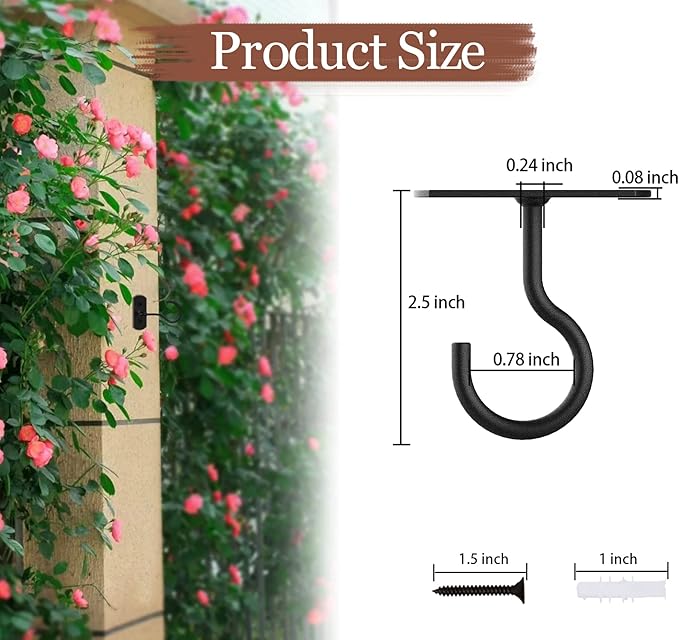2.5in Ceiling Hooks for Hanging Plants 8Pcs Black