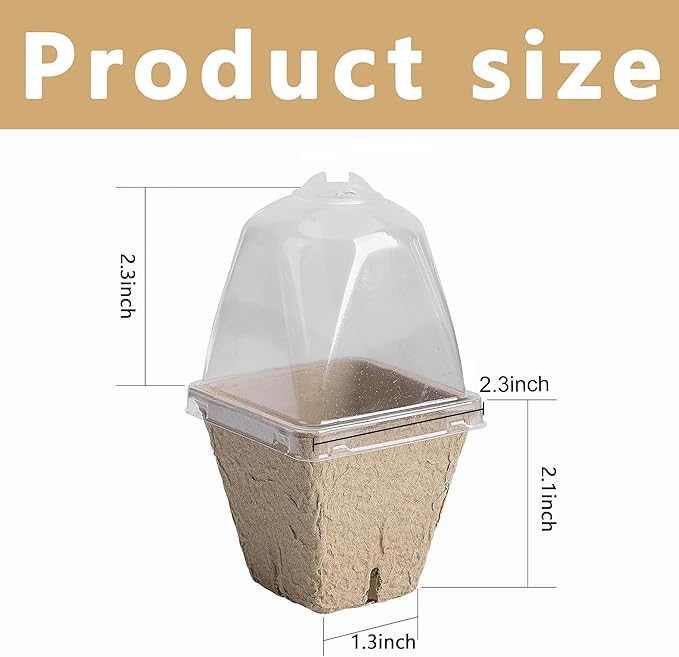 Purple Star 20 Pcs Biodegradable Nursery Pots with Humidity Dome- 2.3 Inch Square Seeding Starter Pot for Planting- Peat Pots for Seedlings Garden Vegetable Flower Germination