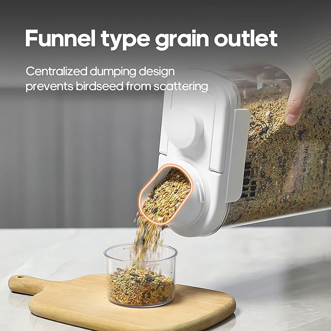 3 Qt/2.8 L Bird Seed Storage Container with Lids Airtight Measuring Cup, Bird Seed Dispenser Pet Food Container Are Used to Store Bird Food, Chicken Feed BPA Free (2.8L, White)