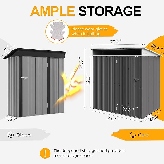 Shintenchi 6x4 FT Outdoor Storage Shed with Window, Outdoor Waterproof Storage Shed Metal Garden Shed with Lockable Single Door, Weather Resistant Tool Storage House Shed for Garden,Backyard,Gray
