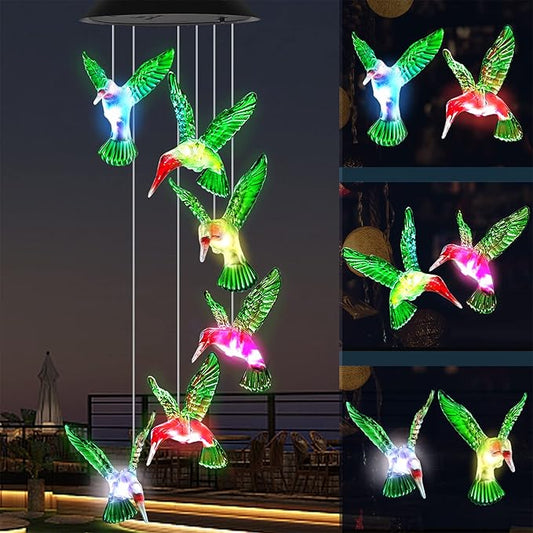 Wind Chime, Hummingbird Solar Wind Chimes Outdoor Color Changing, 25 Inch Memorial Wind Chimes Hummingbird Gifts for mom, Birthday Gift for Women, mom's Best Gifts, Garden Patio Decor