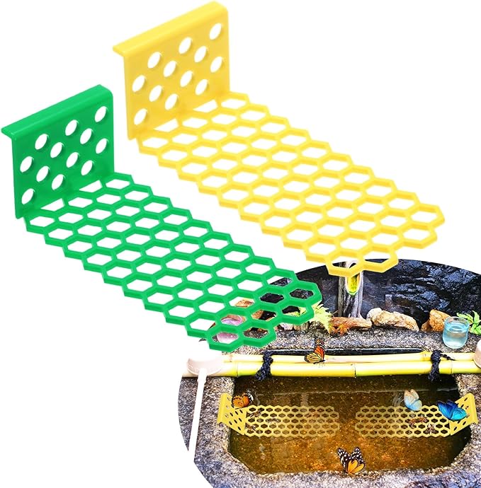 2-Pack Floating Bee Island, 18x6cm/7.09x2.36 Inch Plastic Floating Bee Watering Station for Feeding/Butterfly Bath/Outdoor Garden Decor [Green, Yellow]