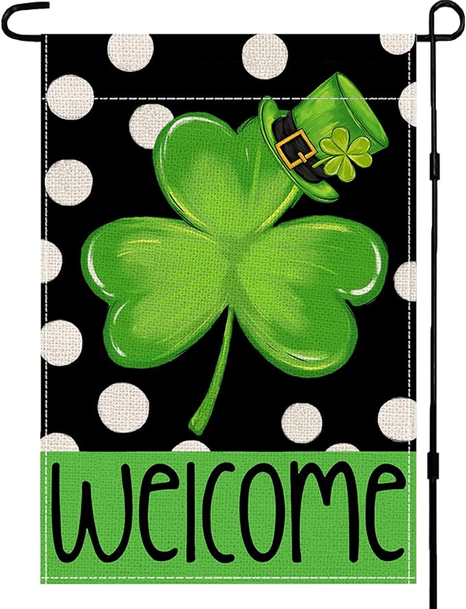 St Patricks Day Garden Flags Decorations,12x18 Double Sided Saint Patricks Yard Outdoor Decor Shamrock Decoration Party Anniversary House Front Yard Lawn Outside Decors Garden Flag