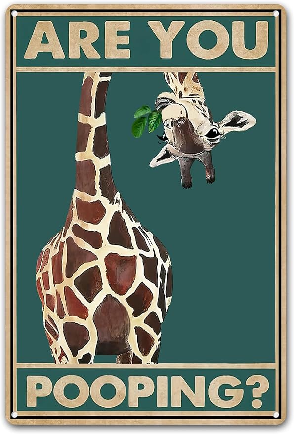 Funny Giraffe Are You Pooping Wall Decor Vintage Bathroom Sign Animal Picture for Bathroom Toilet Wall Decor 8x12 Inch