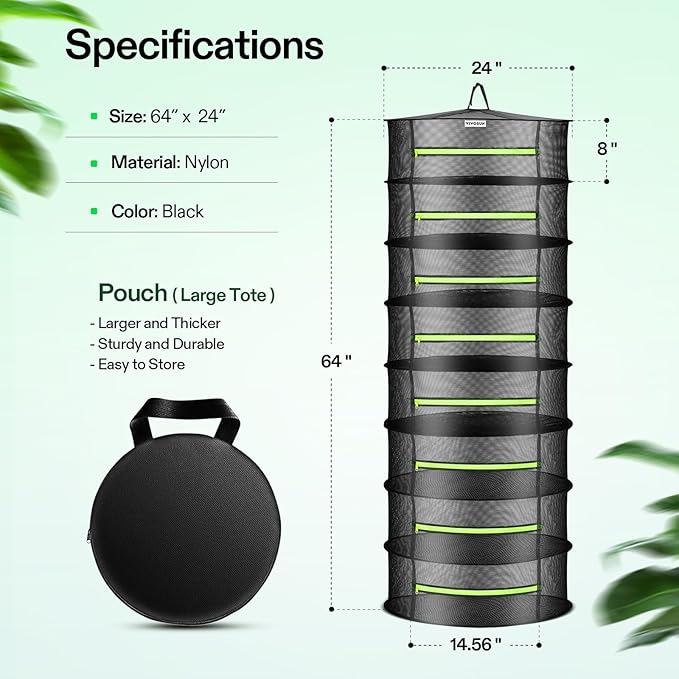 VIVOSUN 4-Pack 8-Layer Mesh Drying Rack Hanging Design with Green Zippers for Dehydrating, Indoor and Outdoor (Pruning Shears Included)