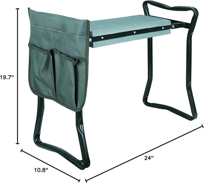 HomGarden Folding Garden Kneeler and Seat Bench 2 in 1, with Kneeling Pad & Large Tool Pouch, Ergonomic Foldable Gardener Stool for Seniors with Bad Knees, Outdoor Gardening Gifts for Women (2 Sets)