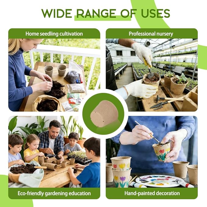 Peat Pots 264 Pcs 4 inch, Biodegradable Compostable Plant Seed Starter Pots Paper Potting Cups for Seedlings Planting Seeds, Thickened with Drainage Holes Includes Tools and 264 Plant Tags