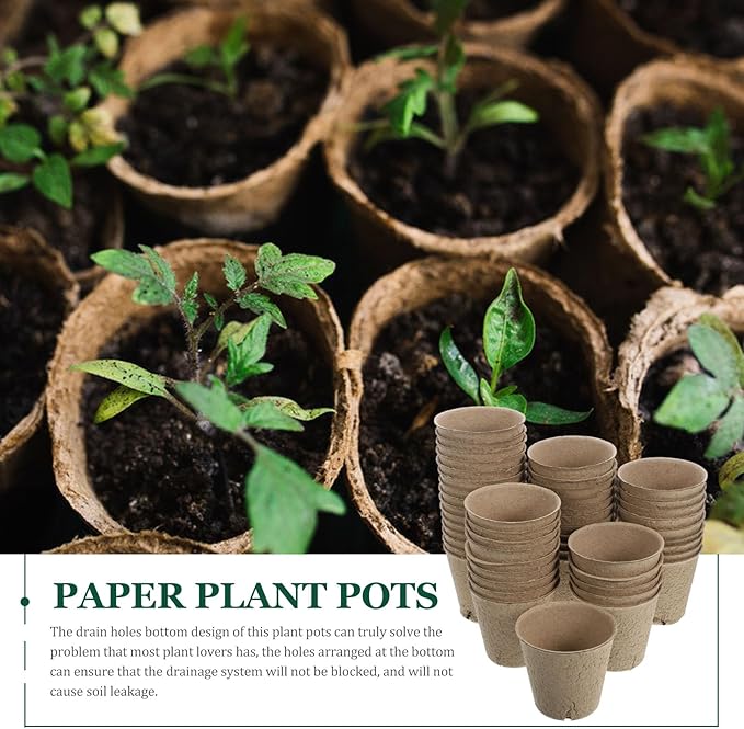 Homoyoyo Seed Starter Peat Pots, 50 Pcs Biodegradable Breed Pots with Plant Labels and Mini Garden Tools, Seed Starting with Drainage Holes for Seedlings, Herbs, Vegetables, Nursery Garden 3.1 Inch