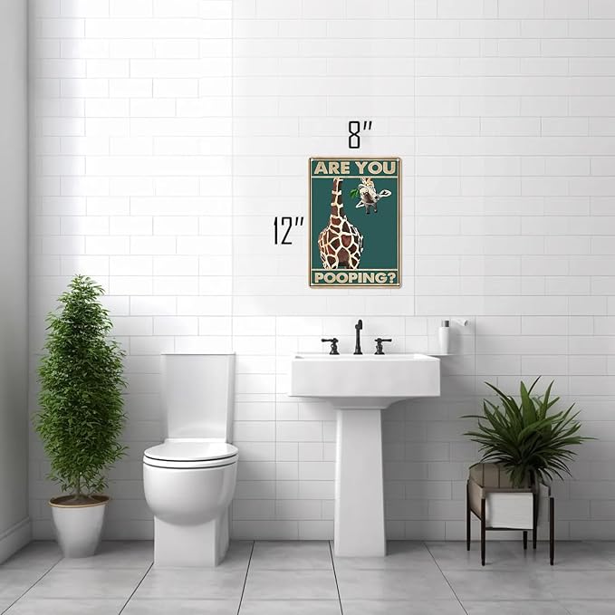 Funny Giraffe Are You Pooping Wall Decor Vintage Bathroom Sign Animal Picture for Bathroom Toilet Wall Decor 8x12 Inch