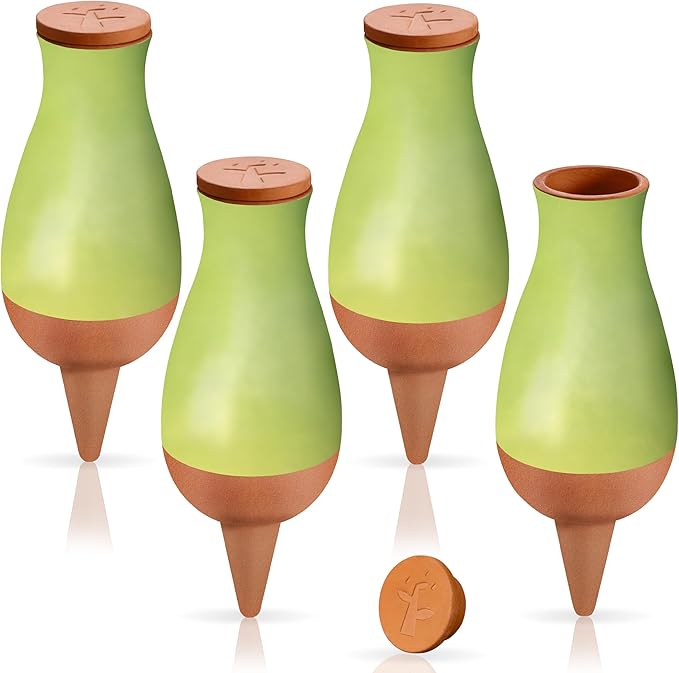 16 oz Drip Irrigation Stakes, Large Plant Watering Globes, Olla Pots Plant Watering Devices, Self Watering Planter Insert, Watering Spikes for Outdoor Indoor Everyday Vacation Use, 4-Pack