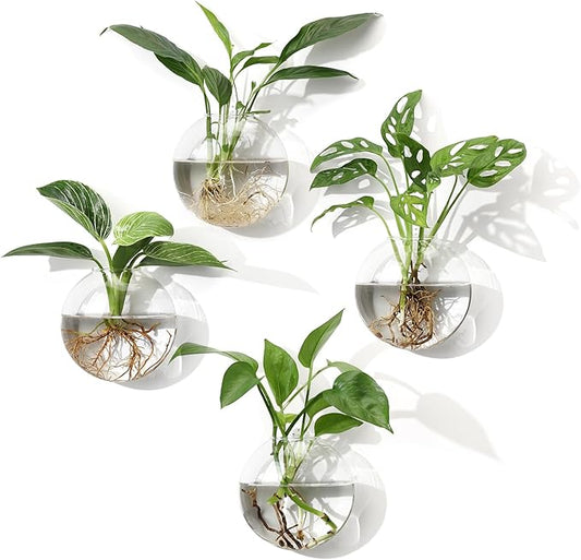4Pcs Wall Hanging Planter Propagation Stations Glass Terrariums Vase for Hydroponics Plants, Bathroom, Home Office Living Room Decor Gift