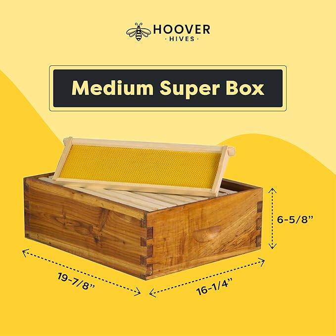 Hoover Hives: The Original Beeswax Coated Beehive Kit. Includes 2 Deep & 1 Medium Boxes with 10 Wooden Frames & Heavy Wax Coated Foundations. Easy Assembly with Predrilled Holes& Screws (Unassembled)