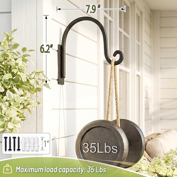 Heavy Duty Plant Hanger Bracket (8"/Black) - 4 Packs, 35lbs Weight Capacity - Outdoor Hand-Forged Hanging Plant Bracket Durable and Stable Bird Feeder Hanger