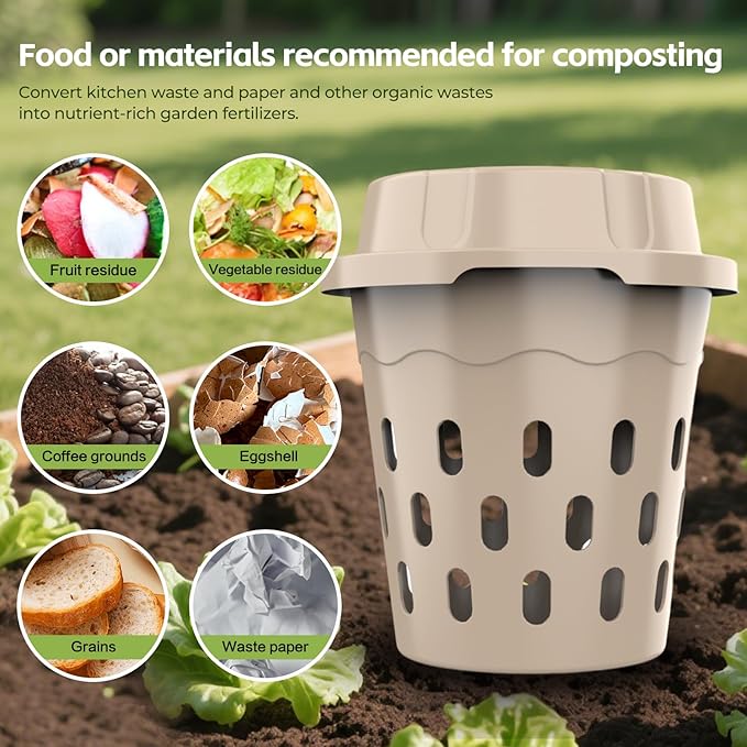 2-Pack Inground Worm Composter, 8L Outdoor Worm Farm, Worm Compost Bin for Garden Beds & Home Use, Vermicomposting Bin for Recycling Food Waste (9.5x9.5x10.8Inch), Beige